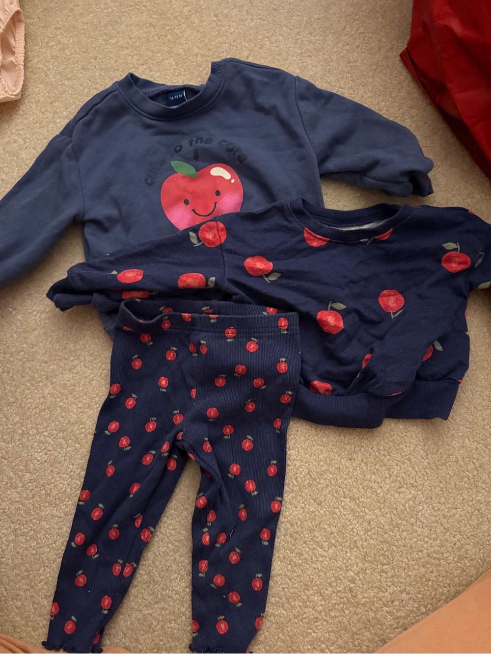 Kids Navy Apple Print Set